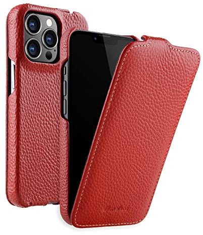 MELCKO Hülle passend für Apple iPhone 13 PRO (6,1 Zoll), Handyhülle mit beschichtetem Leder, Flip-Case, Schutzhülle klappbar, dünne Handy-Tasche, Slim Cover, Rot