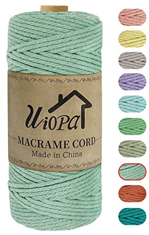 Uiopa Corda Macrame 3mm x 100m, Macramè Filo Natural Cotone, Spago Colorato Corda per Macrame per Uncinetto, Arazzo da Parete, Appendiabiti per Piante, Decorazione di Natale Festa (Verde menta)