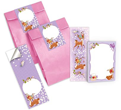 Junapack 6 Lesezeichen + 6 Mini-Notizblöcke + 6 Geschenktüten (rosa) + 6 Aufkleber REH Mitgebsel Gastgeschenk beim Kindergeburtstag Mädchen