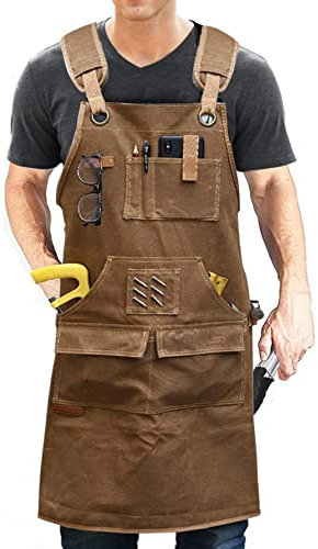 Delantal Trabajo Hombre,Delantal de Carpintero Hombre, Delantal Herramientas de Trabajo Hombre 9 Bolsillos Lona Rncerada Duradera, Delantales Portaherramientas Regalo para Delantal Carpinteros