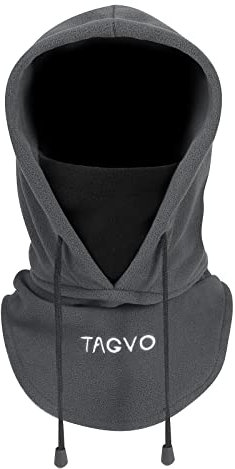TAGVO Hiver Cagoule en Polaire Thermique, Multifonction Chaud Capuche Réglable Chapeau de Ski Couvre-Visage Masque Facial Cache-Cou Neck Gaiter pour la Course Ski Cyclisme - Homme Femme Gris-Noir