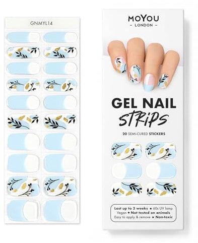 MOYOU LONDON Semi Cured Gel Nail Strips - 20 Pcs. Nail Wraps for Salon-Quality Manicure - Works with Any UV Lamp - Easy to Apply, Trim, & Remove Gel Stickers