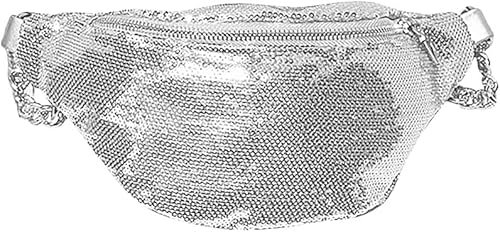 Bauchtasche Silber Metallic Aus Pu Material Stylische Pailletten UmhäNgetasche FüR Reisen Sport Und Alltag Vielseitig Tragbar Als GüRteltasche Oder Brusttasche