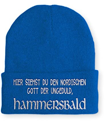 tshirtladen HAMMERSBALD Beanie - Ungeduld in nordischer Form | Coole Strickmütze für Männer mit Spruch | Perfekt für Herbst & Winter | Farbe: Blau