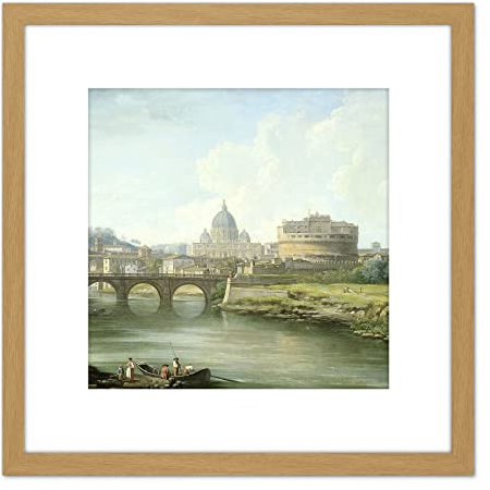 Artery8 Demachy View Of Castel Sant'Angelo Rome Painting 8X8 Inch Square Wooden Framed Wall Art Print Picture with Mount
