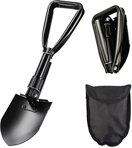 Pala plegable, 58 cm, multifuncional, de acero al carbono, pala plegable extraíble con bolsa de transporte, pala plegable, para senderismo, caza, expedición, jardín (negro)