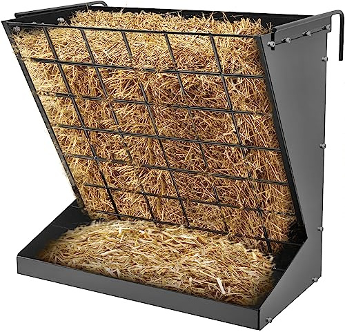 Heuraufe zur Wandmontage, Robustes verzinktes Metall, 2-in-1 Heu und Getreide-Futterstation, Viehfutterstation mit verstellbarem Abstand, Heu-Futterstation für Ziegen, Schafe, Pferd