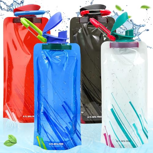 Gigmeta 4 Stück Faltbare Wasserflaschen, 700ML Zusammenklappbare Flexible Wiederverwendbare Wasserflasche zum Wandern, Abenteuer, Reisen