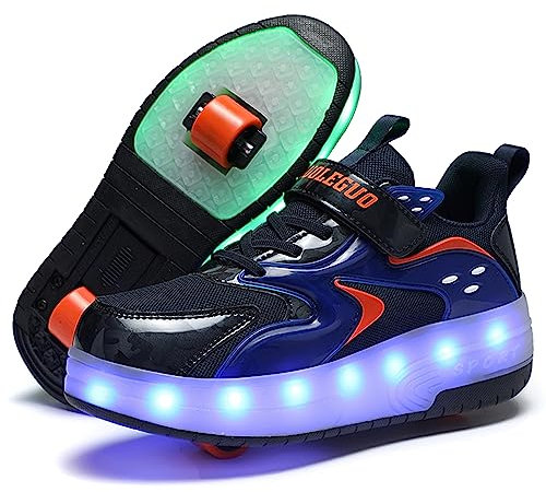 Skridsko Rollschuhe Schuhe Mädchen Jungen mit Rollen Skateboardschuhe, Verstellbar Jugend Schuhe mit Rollen, Turnschuhe mit Rollen für Kinder mit LED Blinkend