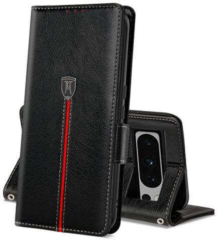 MAMA MOUTH Magnet Leder Wallet Case für Google Pixel 8 Pro, Flip TPU Bumper Silikon Cover, Stoßfeste Schutzhülle, Schwarz