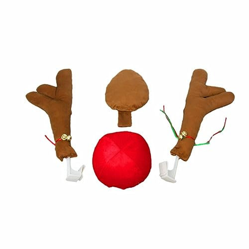 Rentier Auto Set, Auto Plüsch Rudolph Kostüm, Auto Deko Weihnachten Neu Weihnachten Elchgeweih Mit Geweih Und Roter Nase Für Auto Dekoration Kit Für Auto, Truck, Van Und SUV