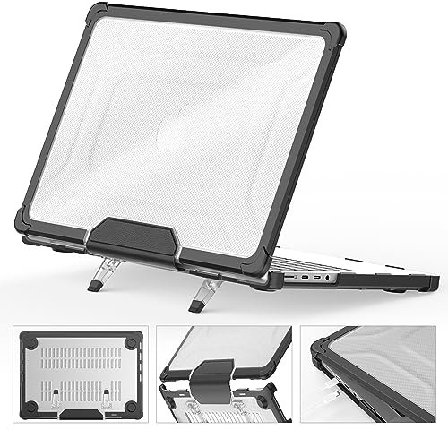 SEYMCY Case Compatible with MacBook Pro 14 inch Case 2024 2023 2022 2021, Anti-Scratching Protective Hard Shell with Foldable Stand M4 M3 M2 M1 (A3401 A3185 A3112 A2992 A2918 A2779 A2442), Black