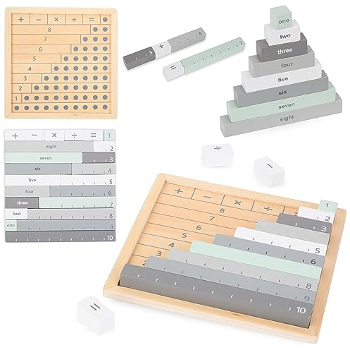 mamabrum Holz Rechenbrett - Lernspielzeug für Kinder ab 3 Jahren, pädagogisches Spielzeug für Mathematik, Stapelblöcke, Addition und Subtraktion, Montessori inspiriert