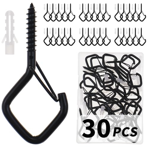 CADONO 30 PCS Cup Screw-in Hanger Hooks with Safety Buckle, Windproof Screw Hooks Perfect for Hanging Outdoor String Lights, Plants, and Patio Lights,for Ceiling and Wall Mount, 2.2 Inches in Black