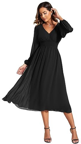 Ever-Pretty Women Dresses Cocktail Long Sleeve for Autumn A-line Party Dresses for Women Black 14UK
