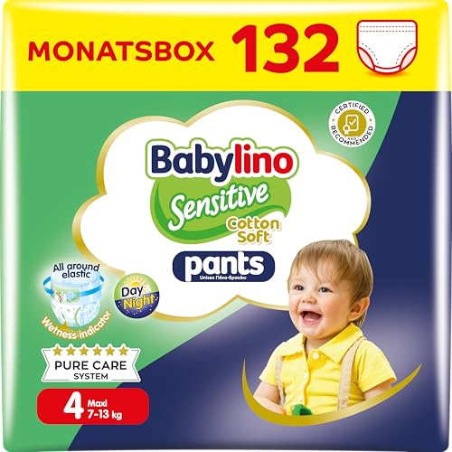 Babylino Sensitive Cotton Soft Windeln Größe 4, Pants Maxi (7-13 kg), 132 Stück