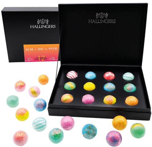 Hallingers Luxury Bath Bombs - DU + ICH = WIR - Aus Liebe 12er Badebomben-Geschenk-Set zum Valentinstag mit 12 Bathbombs (Set) - Geschenkideen Weihnachten & Geschenke Adventskalender | Glückwunsch Jah