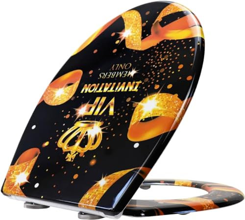 Fanmitrk Duroplast Soft Close Toilet Seat-Quick Release Toilet Seats with Top Fixing,VIP Pattern,Easy fit Easy Clean(UF81920)