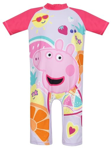 Peppa Pig Swimming Costume | Girls All in One Swimsuit | Short Sleeve Girls Swimwear | Ages 18 Months to 8 Years | Pink 3-4 Years