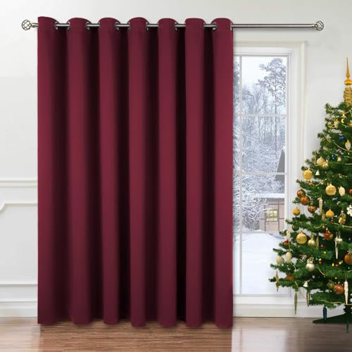 BGment Christmas Red Sliding Door Curtain 108 Inch Long - Wide Room Darkening Room Divider Curtain for Bedroom Privacy Themral Insulated Grommet Room Separator Curtain, 1 Panel, 100 X 108