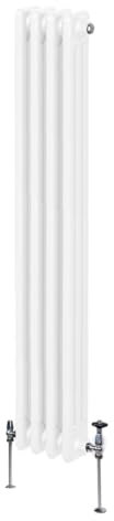 Traditional 3 Column Radiator 1500mm x 202mm Modern Central Heating Heater Gloss White Carbon Steel Vertical Wall Mounted Kitchen Living Room Bathroom Cleaning Brush Fixing Kit & Brackets