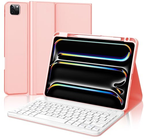 WAVATA Tastiera per iPad Pro 11 M4 2024, Custodia Tastiera per iPad Pro 11 Magnetica Bluetooth Italiano Staccabile Cover con Tastiera QWERTY Layout, Rosa