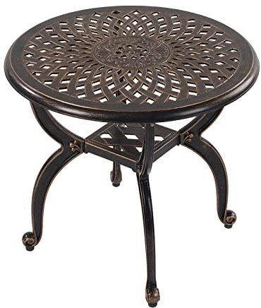 Tavolino da salotto in alluminio pressofuso, per patio, cortile, piscina, interni, facile manutenzione, tavolino resistente alle intemperie, tavolo da bistrot (53 rotondo rame antico)