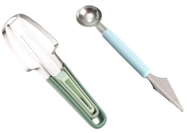 Elepl Coupe Pastèque 3 en 1 Couteau à Pastèque + Fruits Cuillère de Melon Sculpture de Coupe Melon Outils Coupe Pastèque en Acier Inoxydable Salades de Fruits Fourchette à Fruits pour Camping Cuisine
