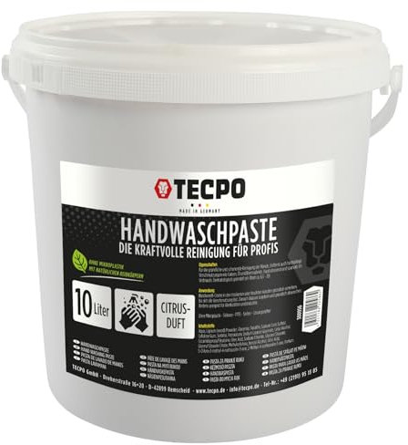TECPO Handwaschpaste, 10 Liter | Handseife Reinigungspaste mit Citrusduft | reinigt und pflegt hautschonend hartnäckige Verschmutzungen