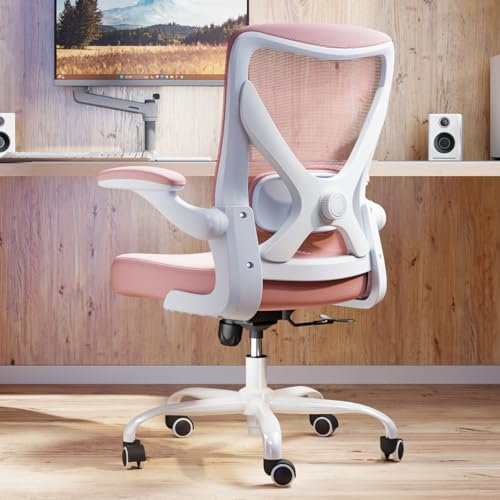 Ergonomic Office Chair: Mesh Desk Chair with Adjustable Lumbar Support 330lbs High Back Computer Gaming Chair - Work Chairs with Flip-Up Arms for Long Hours-Adults Home Office (Pink)