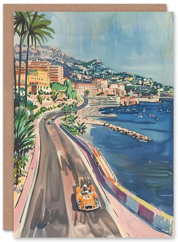 Artery8 Greeting Card Monaco Motor Sport Race Track Cityscape Painting For Him Man Birthday Card