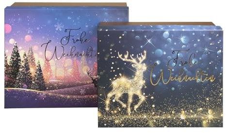 Idena 30498 - Geschenkbox mit Deckel, 2 Stück in den Größen 31 x 24 cm und 34 x 27 cm, Schachtel in Schwarz und Gold