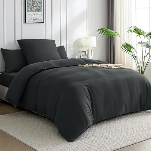 JELLYMONI Bettwäsche 135x200 Baumwolle Anthrazit Bettwäsche-Sets Oeko-Tex 100% Gewaschene Baumwolle Bettbezug mit Reißverschluss und Kissenbezug 80X80 mit Umschlag Weich 2-Teilig