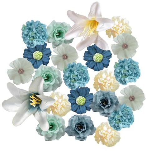 JOZMMZEOOA Fleurs Artificielles Deco 40 Pièces Simulation Artificielle Fausse Fleur Différentes Couleurs Deco Maison Wedding Bouquet Fleurs Décoratives,pour DIY Bouquet De Mariage (Bleu-Gris)
