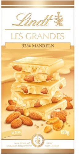 Lindt Schokolade | LES GRANDES Mandel Weiß, 150g Tafel, Geschenk | Weiße Schokolade, ganze Mandeln, karamellisierte Mandelstückchen, zum Teilen & Genießen, Genussmomente, Premiumschokolade