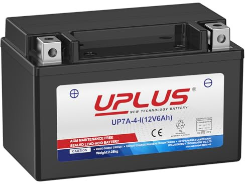 UPLUS UP7A-4-I Motorcycle Battery, Replacement for YTX7A-BS, 12V 6Ah, AGM-Maintenance-Free SLA Batteries Scooter ATV