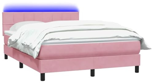 vidaXL Boxspringbett mit Matratze & LED Rosa 140x210 cm Samt