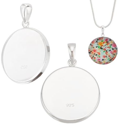 PH PandaHall 2 Stück 925 Anhängerschalen Aus Sterlingsilber Rohlinge Für Cabochon Fassungen Runde Flache Rückseite Anhänger Edelsteinfassungen Für Schmuckherstellung DIY Basteln 20mm
