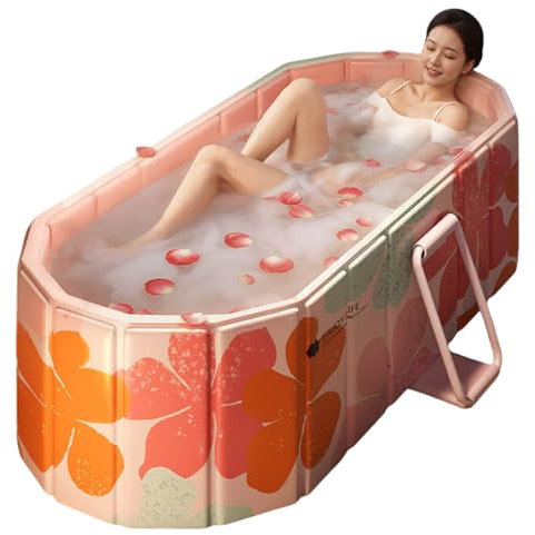 Faltbare Badewanne für Erwachsene, groß, 150 cm, faltbare Badewanne, tragbare Badewanne für Badezimmer, zusammenklappbare Whirlpool-Wanne für Duschkabine, ideal für kleine Räume (Rosa, XXL: 150 cm L x