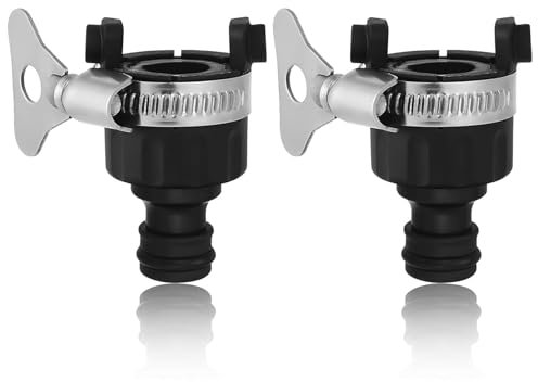 HAFRILY 2Pcs 16mm Garden Hose Tap Connector Universal Tap Connector Indoor and Outdoor Mixer Tap Hose Connector for Garden Kitchen Bathroom Adjustable Stainless Steel Collar Hose Adapter