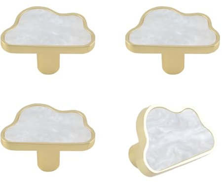 MOROBOR 4 Pack Decorative Cloud Kitchen Cabinet Knobs, Creative Dresser Drawer Pulls Furniture Wardrobe Door Pull Handles Brass Single Hole Knob