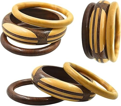 Premium Haldu & Shesham Wood Joint Bangles – 3 Piece Natural Handmade Wooden Bracelet Set