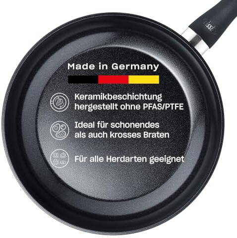 Fissler Essential Grey-Black/Aluminium Pan Coated (28 cm) Ceramic Coated, Frying Pan Made Without PFAS/PTFE, Induction - Made in Germany