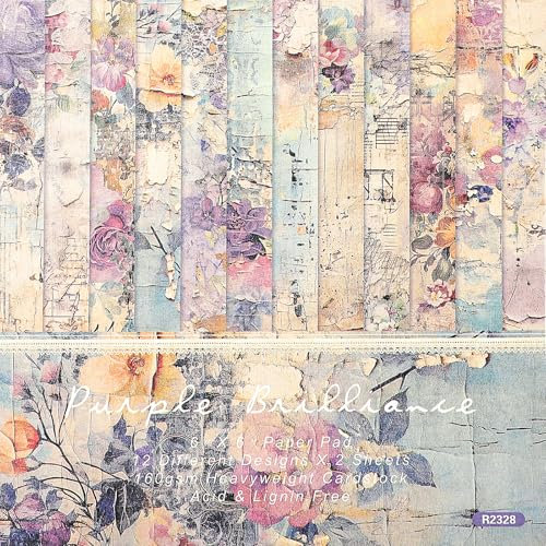 Wanmu 24 Blätter Scrapbook Zubehör, 15 x 15 cm Vintage Scrapbooking Papier Paper, Dekorative Blumen Decoupage Fotoalbum Zubehör für Kalender, Notizbuch, Tagebuch Journal DIY