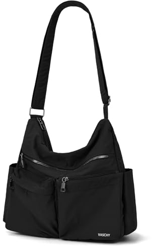 VASCHY Messenger Bag, Umhängetasche Herren Damen Groß Nylon Crossbody Shoulder Bag für Schule/Reise/Arbeit/Alltag