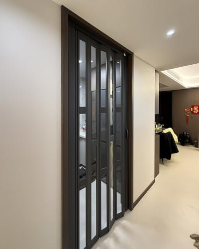 Porte Accordéon Interieur Portes Accordéon, Portes Pliantes Intérieures en Aluminium Noir, Portes de Placard Coulissantes, Porte de Salle de Bain en Acrylique Transparent, Cloison Intérieure en Accord