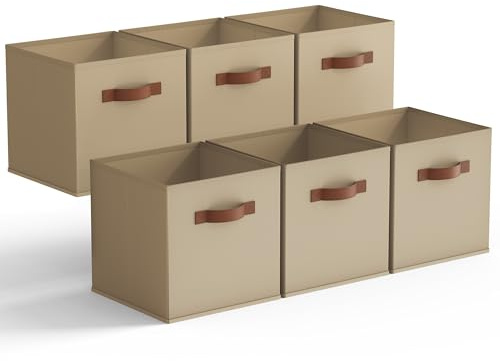 GRANNY SAYS Cube Storage Boxes 27x27 cm, Pack of 6 Fabric Storage Cubes, Cloth Square Baskets for Shelves, Foldable Cube Boxes, Cubby Unit Bins for Organising Accessories, Khaki