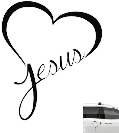 3 Stück Vinyl-Aufkleber mit Jesus-Herz, Wasserdicht Christliche Autoaufkleber Süß Jesus-Herz-Aufkleber für Autos LKWs Stoßstangen Fenster Laptops (Schwarz)