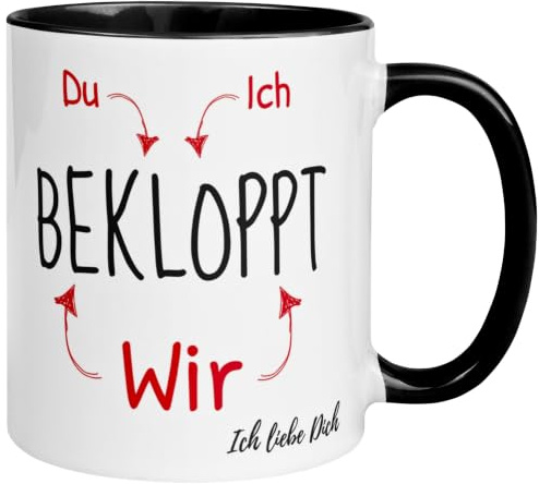 Ich liebe Dich Geschenk Tasse | Du + Ich = Wir Bekloppt | Geschenk Hochzeitstag Valentinstag Jahrestag Paare Partner Partnerin Freund Freundin Ehefrau Ehemann