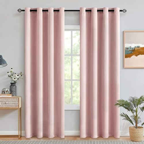 MIULEE Verdunklungsvorhänge Thermo Blickdicht Ösen 2er Set 140x200cm Rosa | Blickdichter Thermostoff für Wohnzimmer und Schlafzimmer, hilft Licht, Hitze und Kälte zu reduzieren.